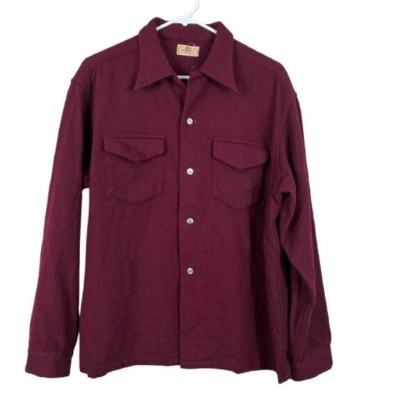 VTG 50s Brent Cranberry Button Down Shirt Large 17 Collar Heritage - Picture 1 of 6
